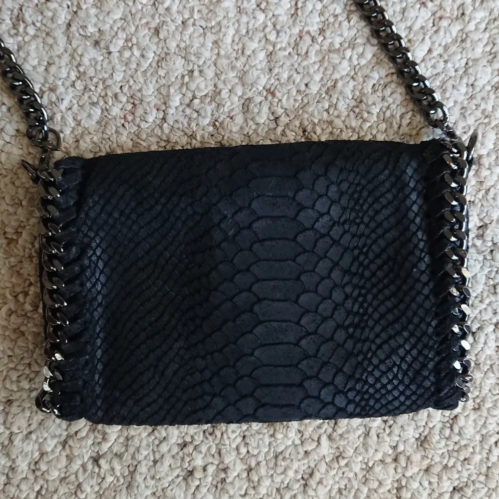 Borse In Pelle Italy Genuine black Leather Reptilian print/textured bag